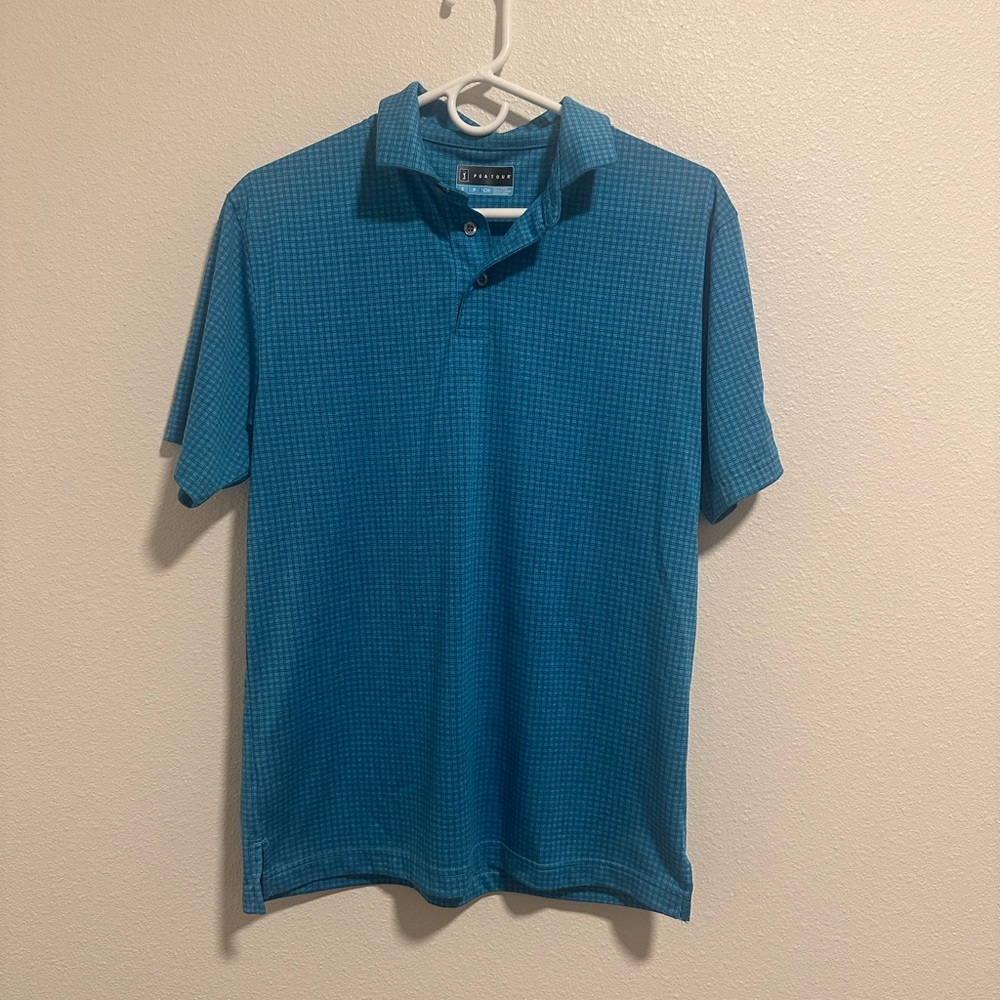 Men's PGA Tour Blue Stripe Checkered Polo Golf Shirt
